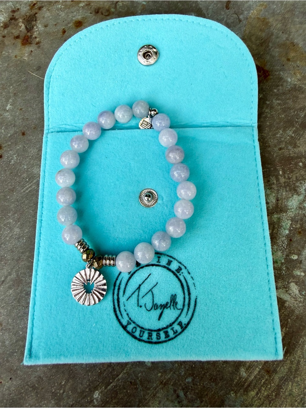 T Jazelle Lavender Beaded Angel Cutout Charm Bracelet